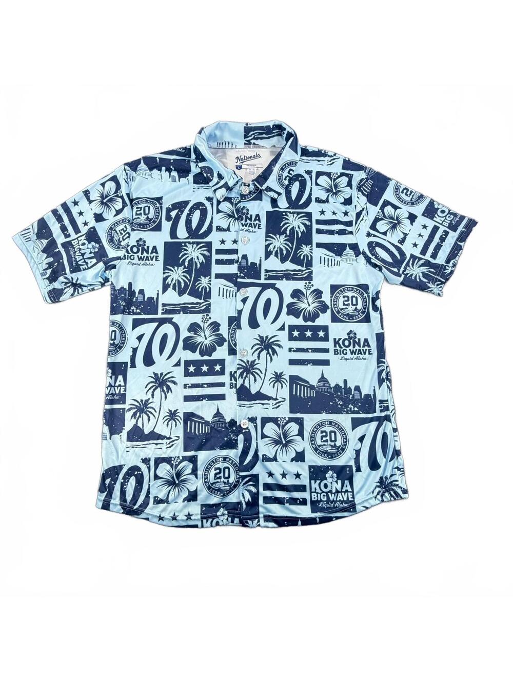 Men's Washington Nationals Kona Big Wave Hawaiian Shirt Size L Tropical Print